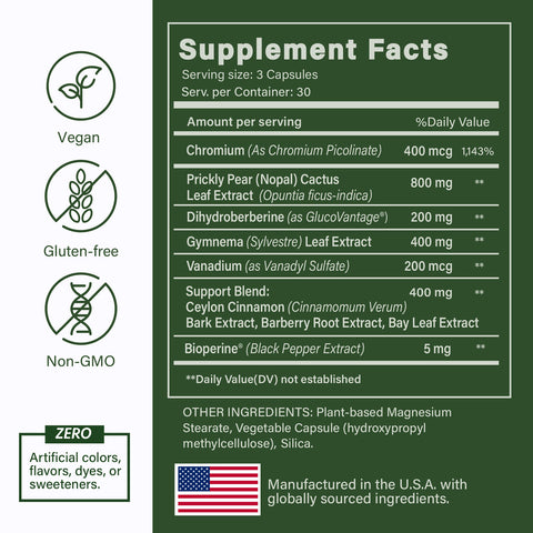 Supplement facts label of Kabooya Berberine Nopal showing ingredients and dosage