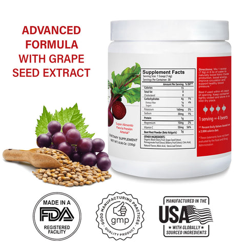 Betabel Plus Circulation, organic Beetroot supplement for healthy blood pressure, healthy blood flow and energy. Suplemento natural de extracto the remolacha para la circulacion y presion alterial saludable y energia.