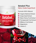 Betabel Plus Circulation, organic Beetroot supplement for healthy blood pressure, healthy blood flow and energy. Suplemento natural de extracto the remolacha para la circulacion y presion alterial saludable y energia.